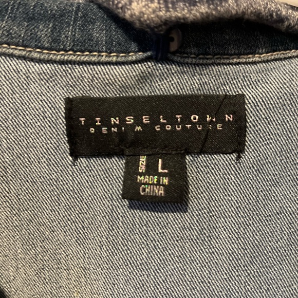 Cropped Denim Jacket with Knit Sleeves - Picture 7 of 7